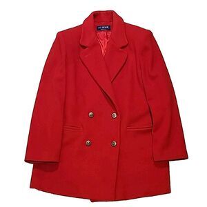 JG Hook Double Breasted Wool Blazer Women's Sz 12 Jungle Red Gold Button Vtg 80s